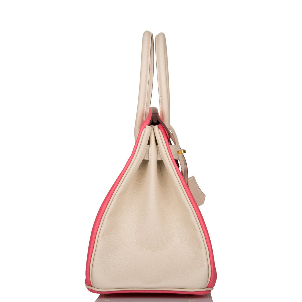 Hermes Birkin 30 Craie and Rose Azalee Epsom Brushed Gold Hardware