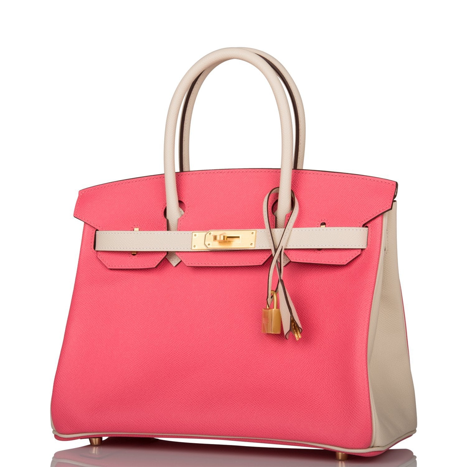 Hermes Birkin 30 Craie and Rose Azalee Epsom Brushed Gold Hardware