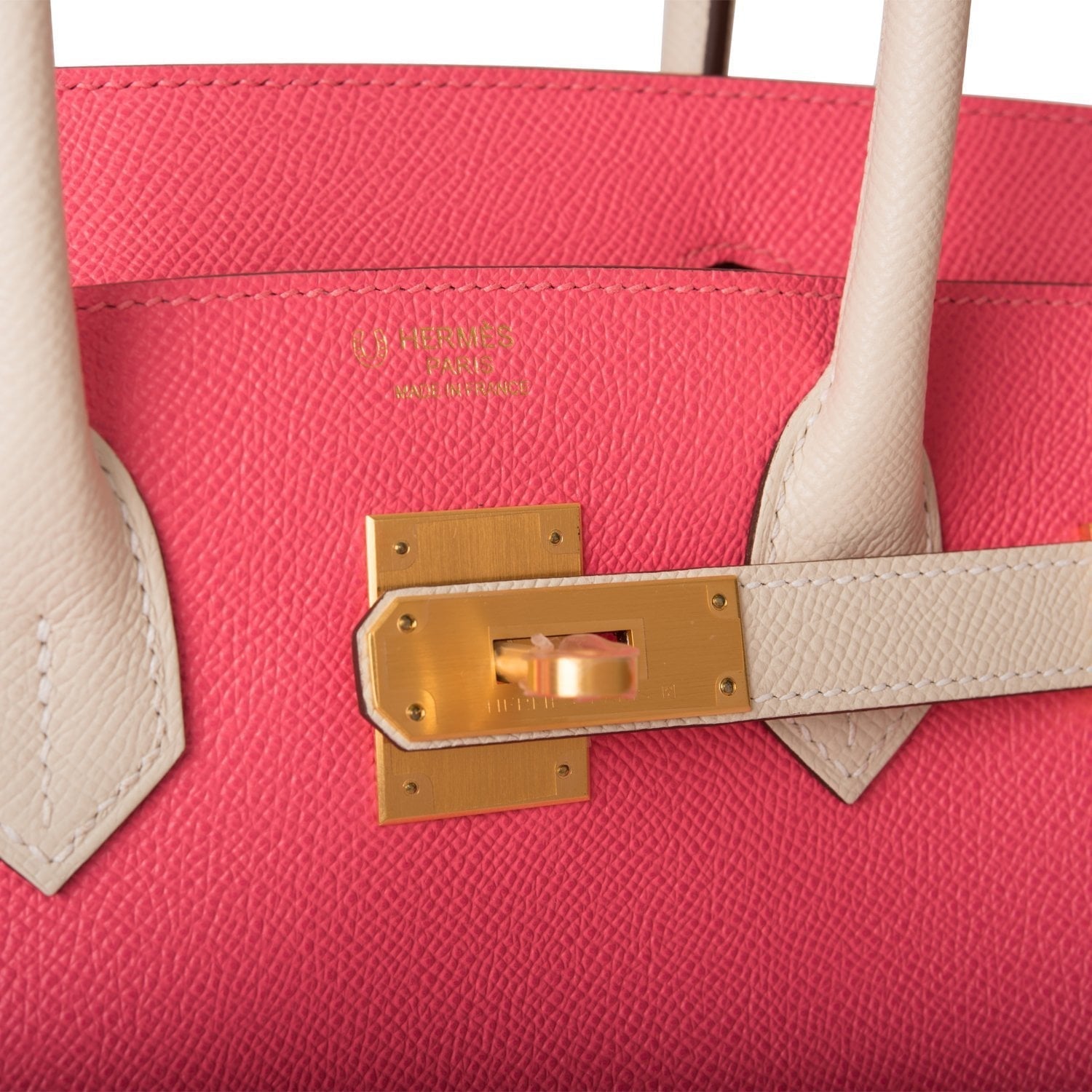 Hermes Birkin 30 Craie and Rose Azalee Epsom Brushed Gold Hardware