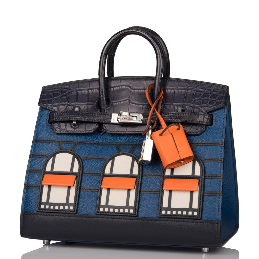 Hermes Night Sac Faubourg Birkin 20 Bleu Marine Matte Alligator Palladium Hardware