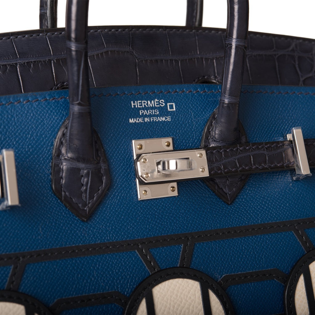 Hermes Night Sac Faubourg Birkin 20 Bleu Marine Matte Alligator Palladium Hardware