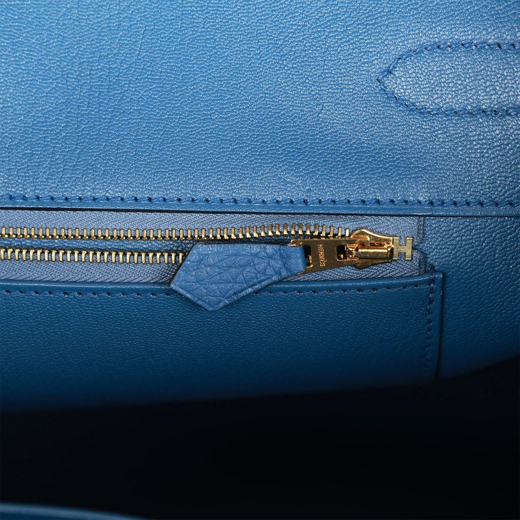 Pre-owned Hermes Birkin 35 Bleu Agate Togo Gold Hardware