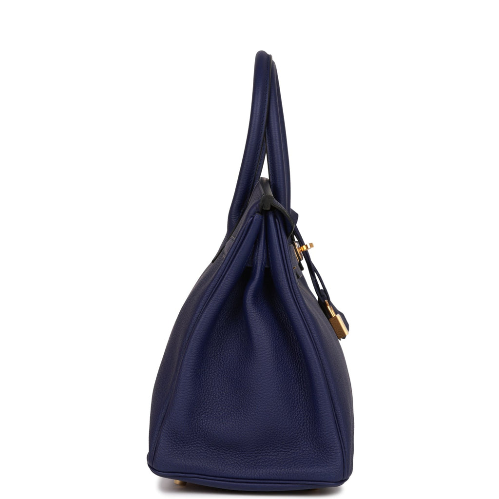 Pre-owned Hermes Birkin 30 Bleu Encre Togo Gold Hardware