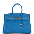 Pre-owned Hermes Eclat Birkin 30 Mykonos and White Clemence Palladium Hardware