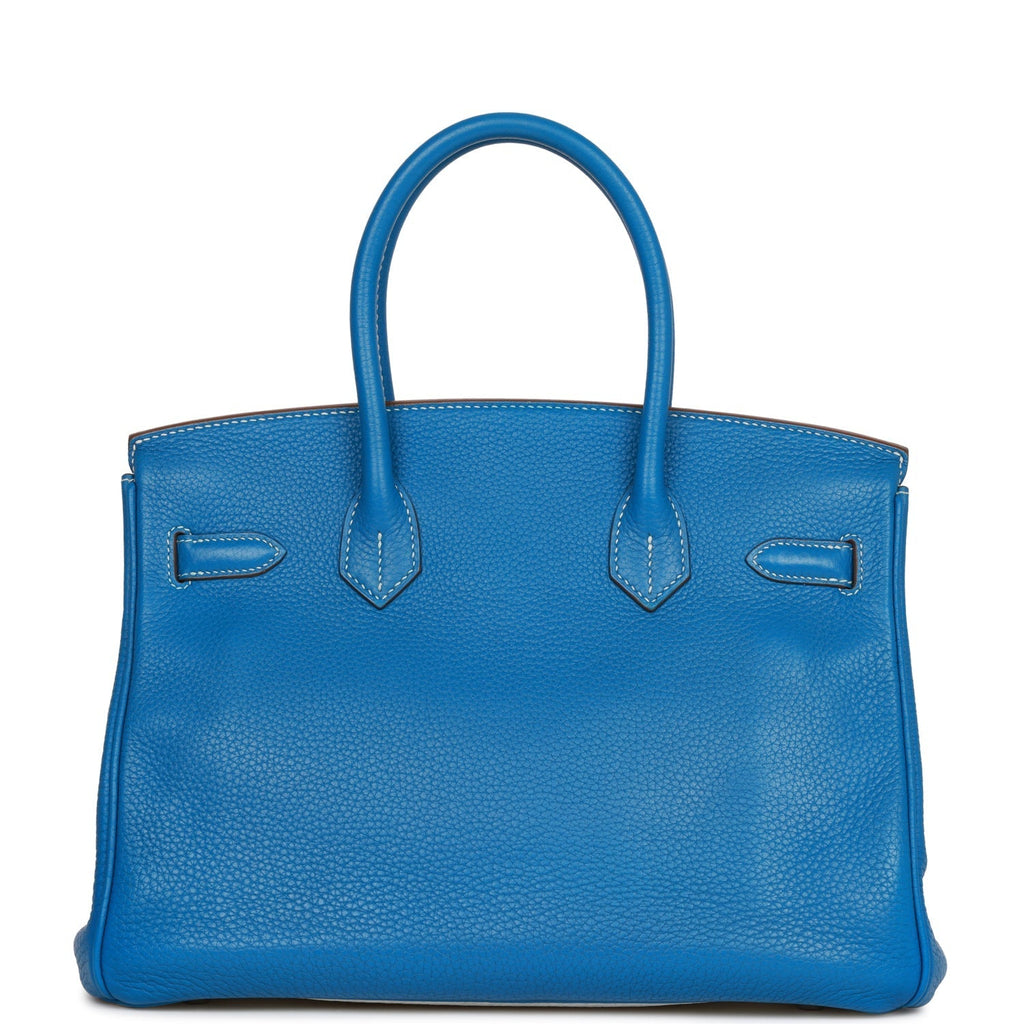 Pre-owned Hermes Eclat Birkin 30 Mykonos and White Clemence Palladium Hardware