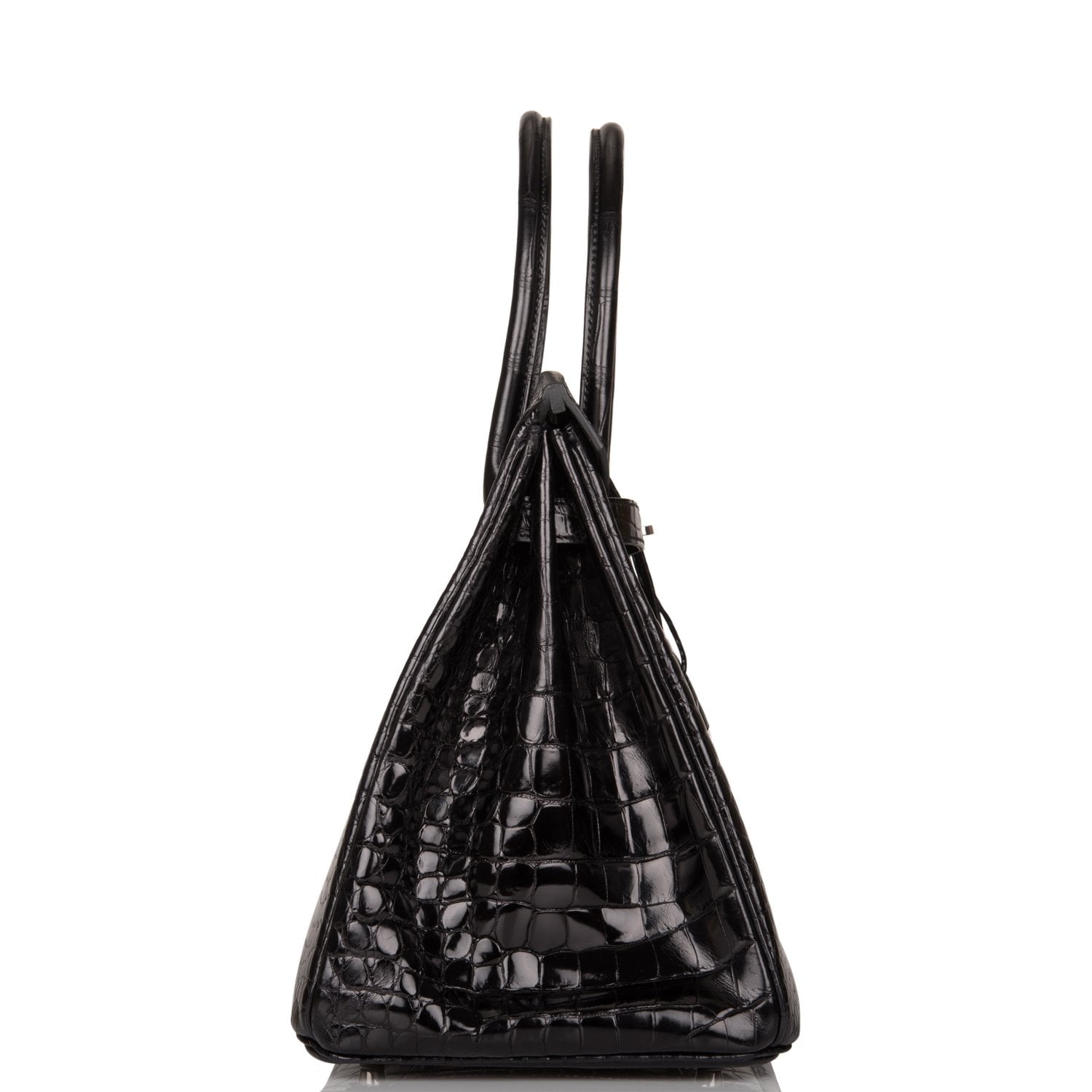 Pre-owned Hermes Birkin 35 Black Shiny Porosus Crocodile Palladium Hardware