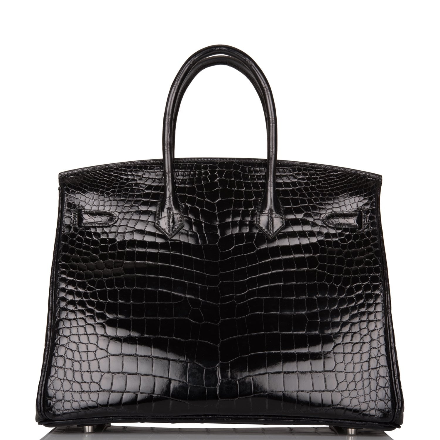 Pre-owned Hermes Birkin 35 Black Shiny Porosus Crocodile Palladium Hardware