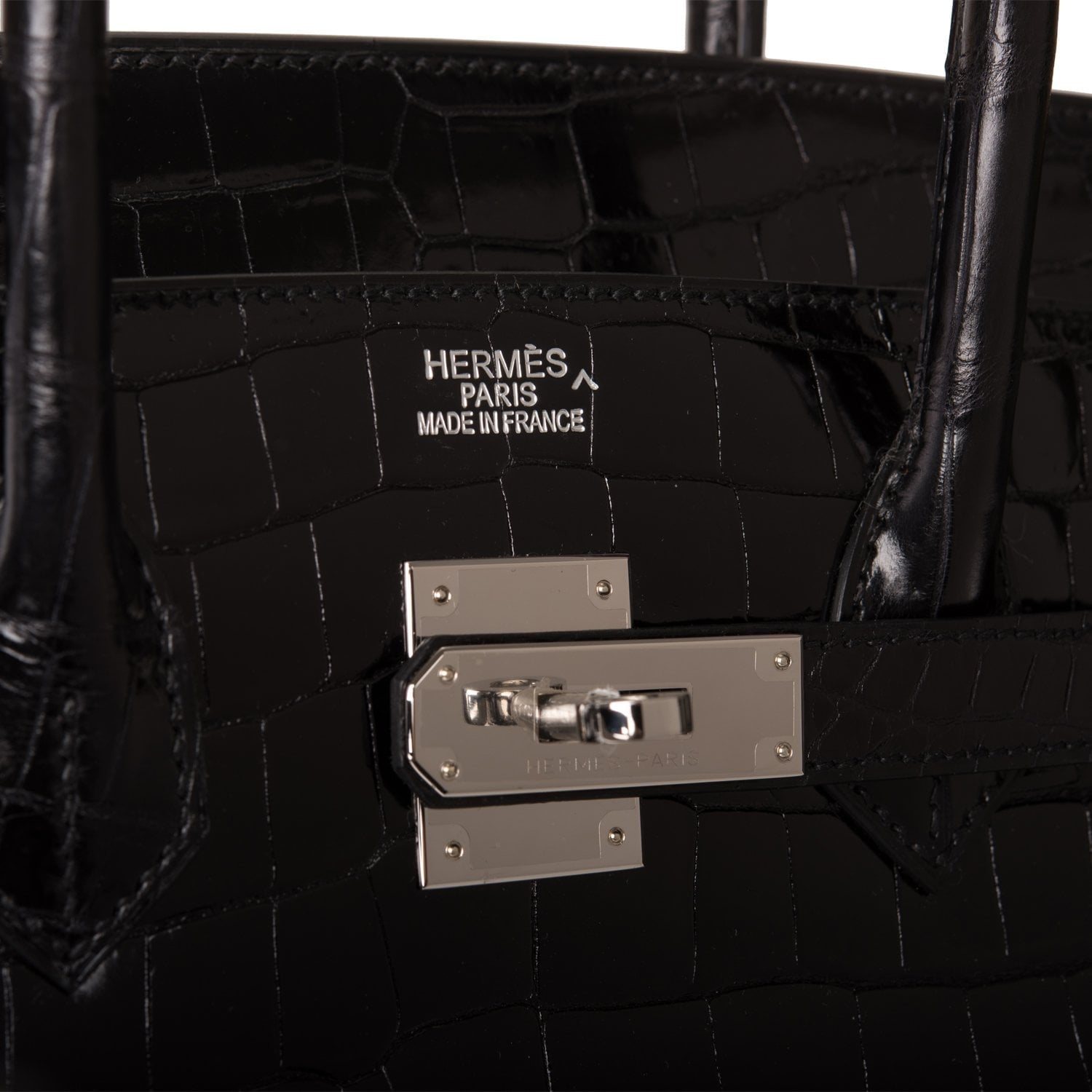 Pre-owned Hermes Birkin 35 Black Shiny Porosus Crocodile Palladium Hardware