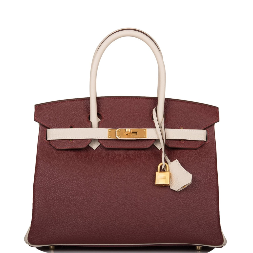 Hermes Special Order (HSS) Birkin 30 Rouge H and Craie Togo Brushed Gold Hardware