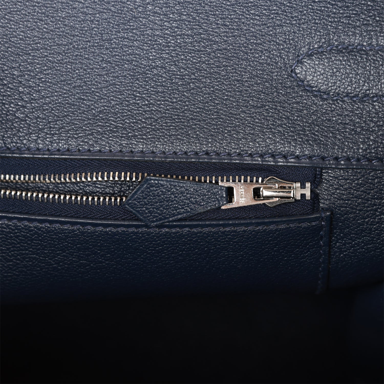 Pre-owned Hermes Special Order (HSS) Birkin 35 Craie and Bleu Nuit Togo Palladium Hardware