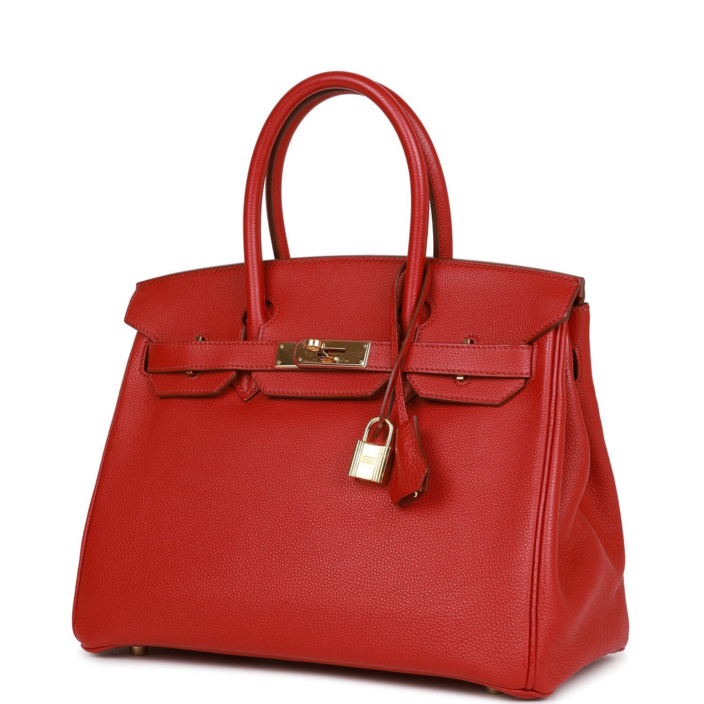 Pre-owned Hermes Birkin 30 Rouge Garance Togo Gold Hardware