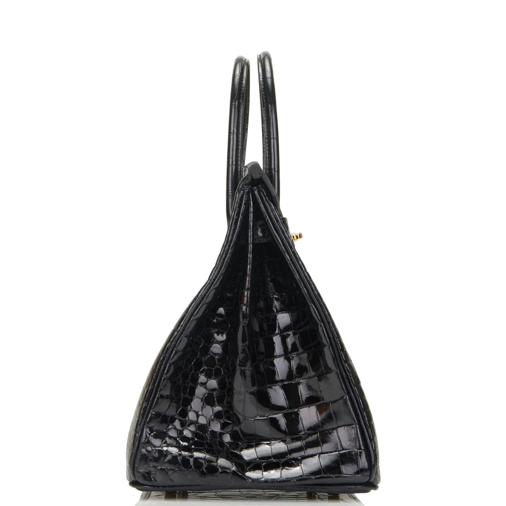 Hermes Birkin 35 Black Shiny Porosus Crocodile Gold Hardware