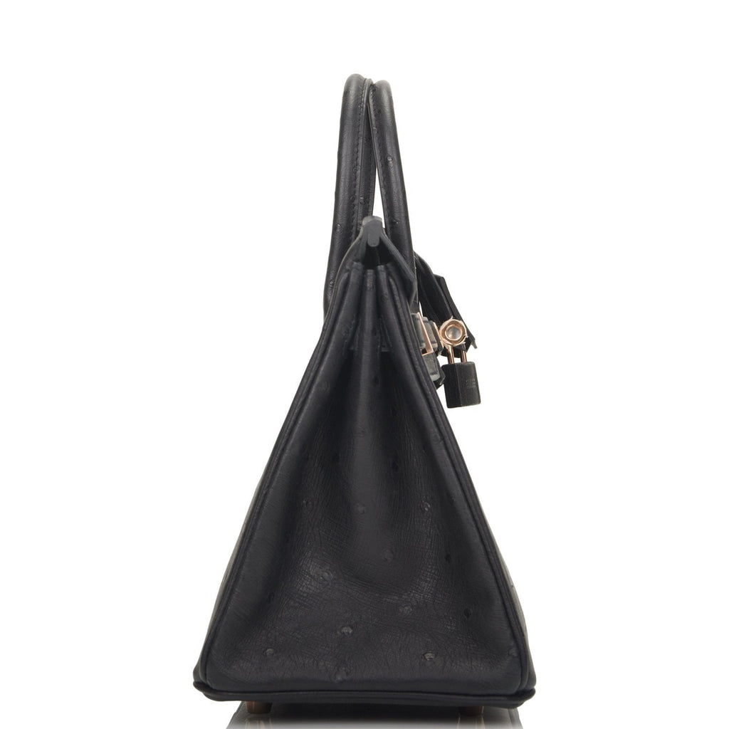 Hermes Birkin 25 Black Ostrich Rose Gold Hardware