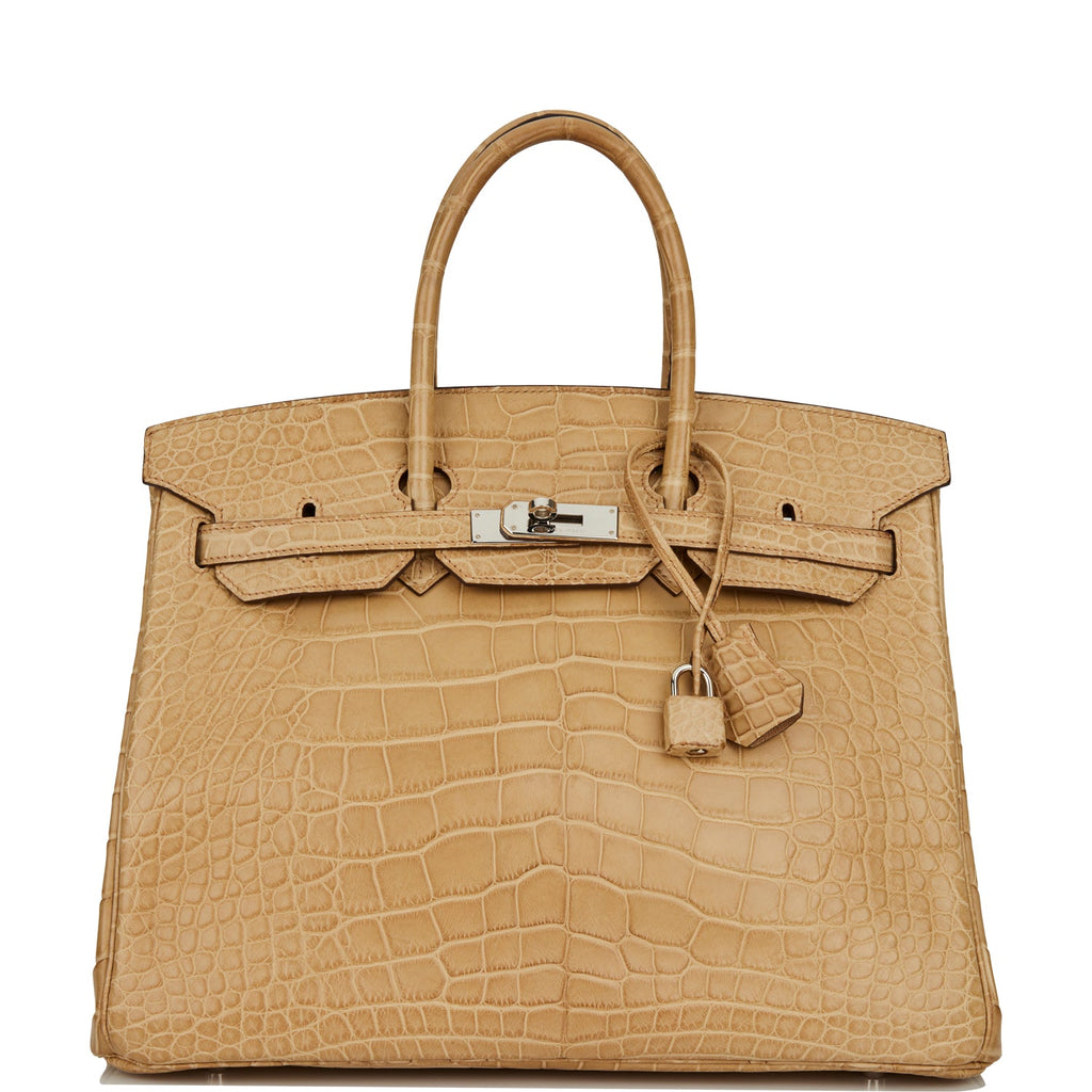 Pre-owned Hermes Birkin 35 Poussiere Matte Alligator Palladium Hardware