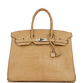 Pre-owned Hermes Birkin 35 Poussiere Matte Alligator Palladium Hardware