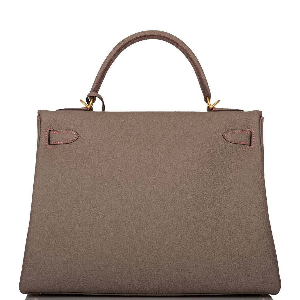 Hermes Special Order (HSS) Kelly Retourne 32 Gris Asphalte Verso Togo Brushed Gold Hardware
