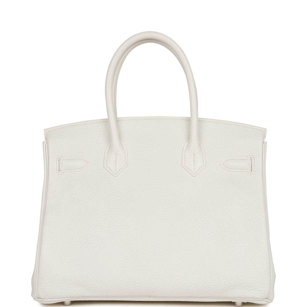 Pre-owned Hermes Birkin 30 White Clemence Palladium Hardware