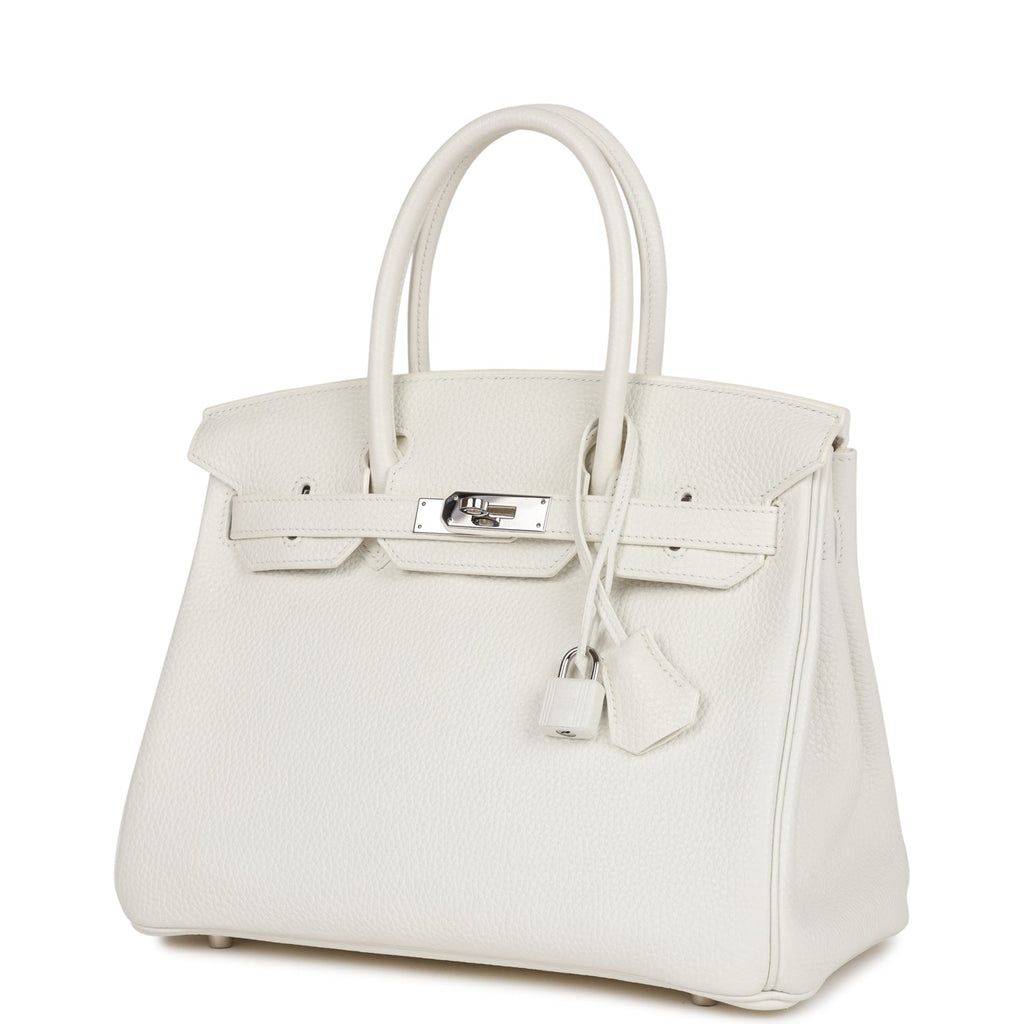 Pre-owned Hermes Birkin 30 White Clemence Palladium Hardware