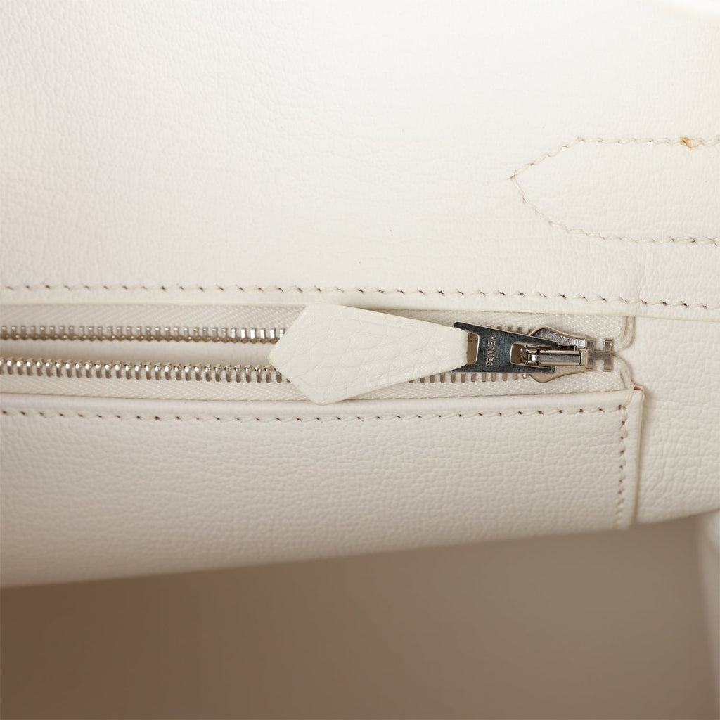 Pre-owned Hermes Birkin 30 White Clemence Palladium Hardware
