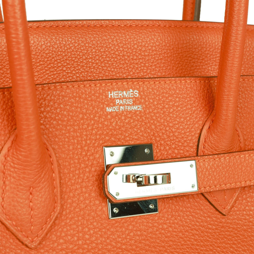 Pre-owned Hermes Birkin 35 Orange H Clemence Palladium Hardware
