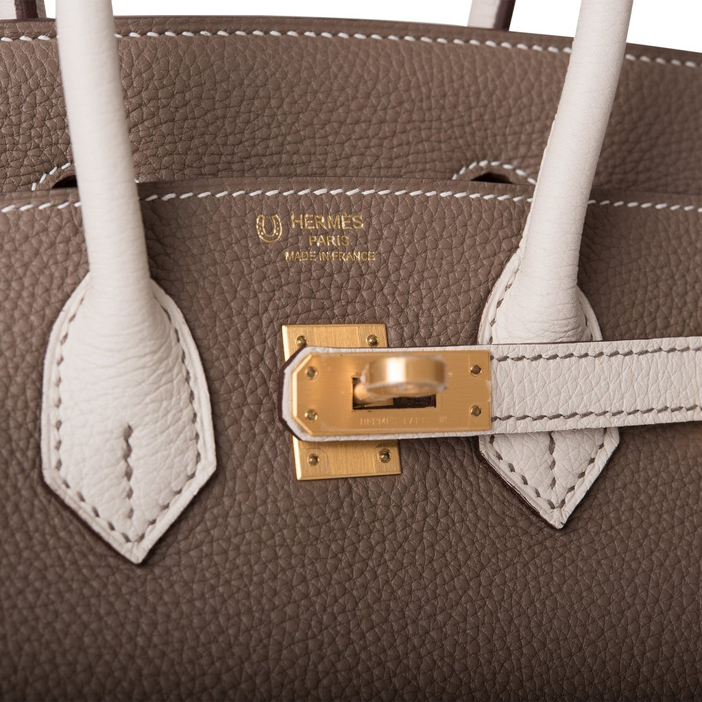 Hermes Special Order (HSS) Birkin 25 Etoupe and Craie Togo Brushed Gold Hardware
