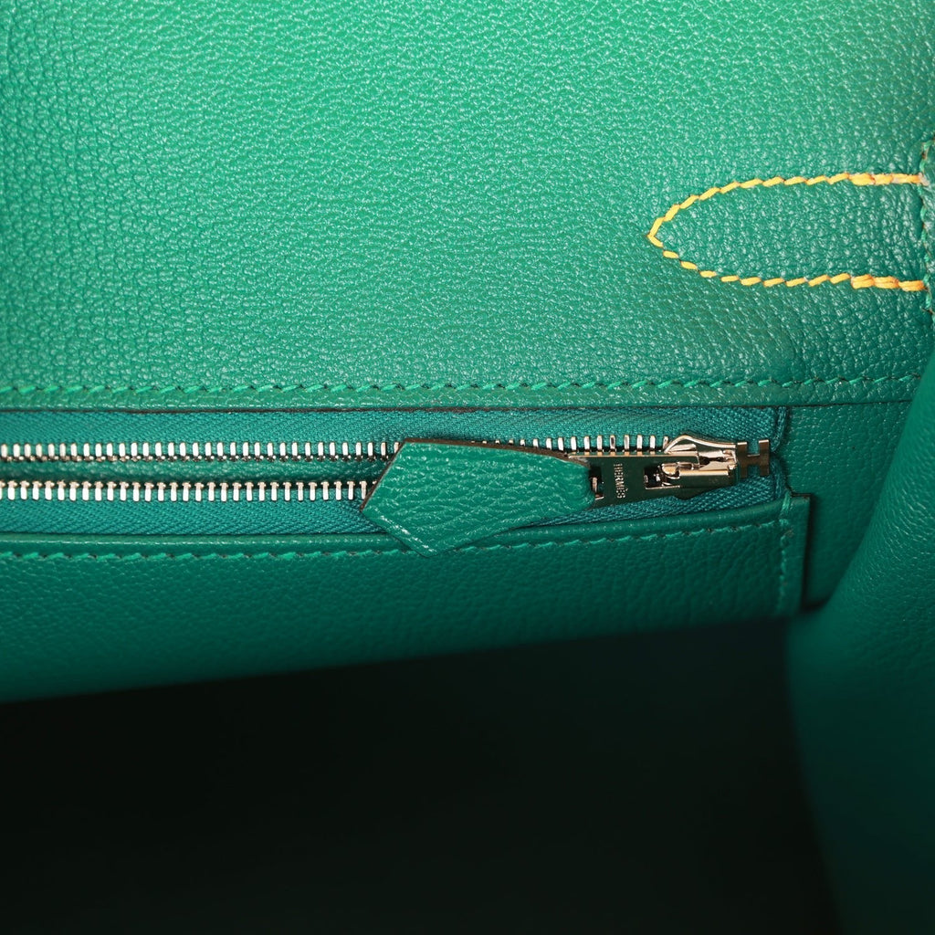 Hermes Birkin 30 Jaune D'Or and Malachite Epsom Brushed Palladium Hardware