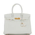 Pre-owned Hermes Birkin 30 White Clemence Gold Hardware