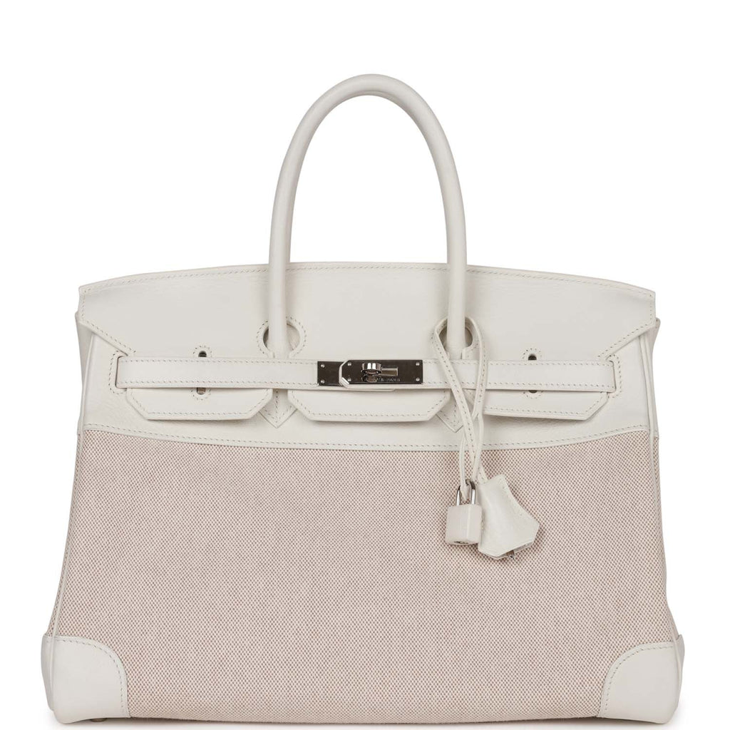 Pre-owned Hermes Birkin 35 White Gulliver and Toile H Palladium Hardware