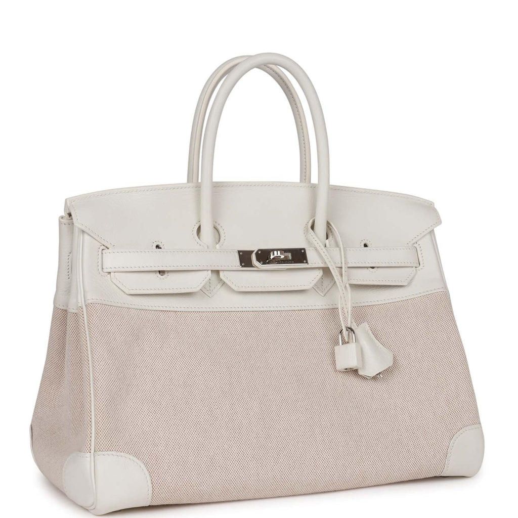Pre-owned Hermes Birkin 35 White Gulliver and Toile H Palladium Hardware