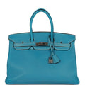 Pre-owned Hermes Birkin 35 Bleu Jean Togo Palladium Hardware