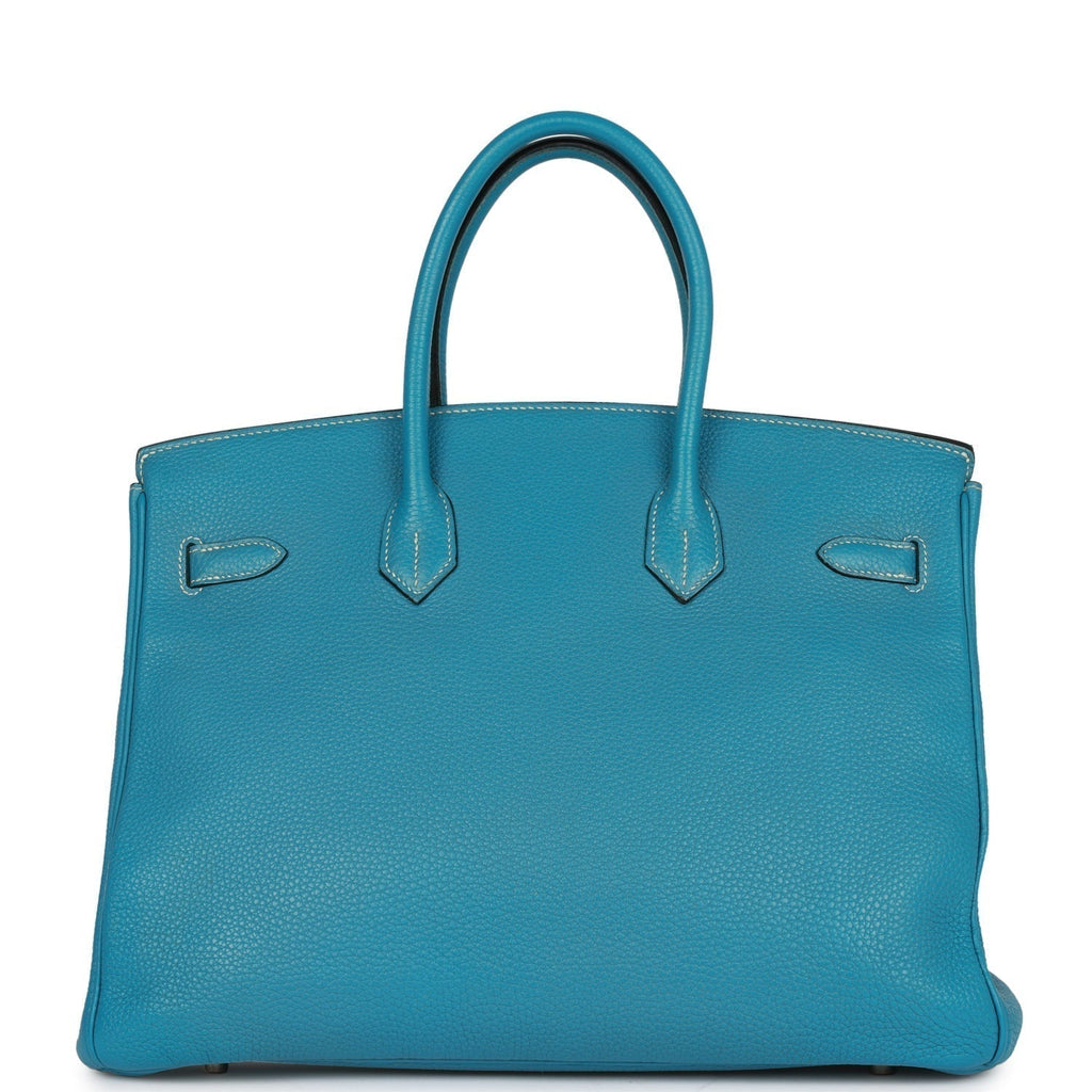 Pre-owned Hermes Birkin 35 Bleu Jean Togo Palladium Hardware