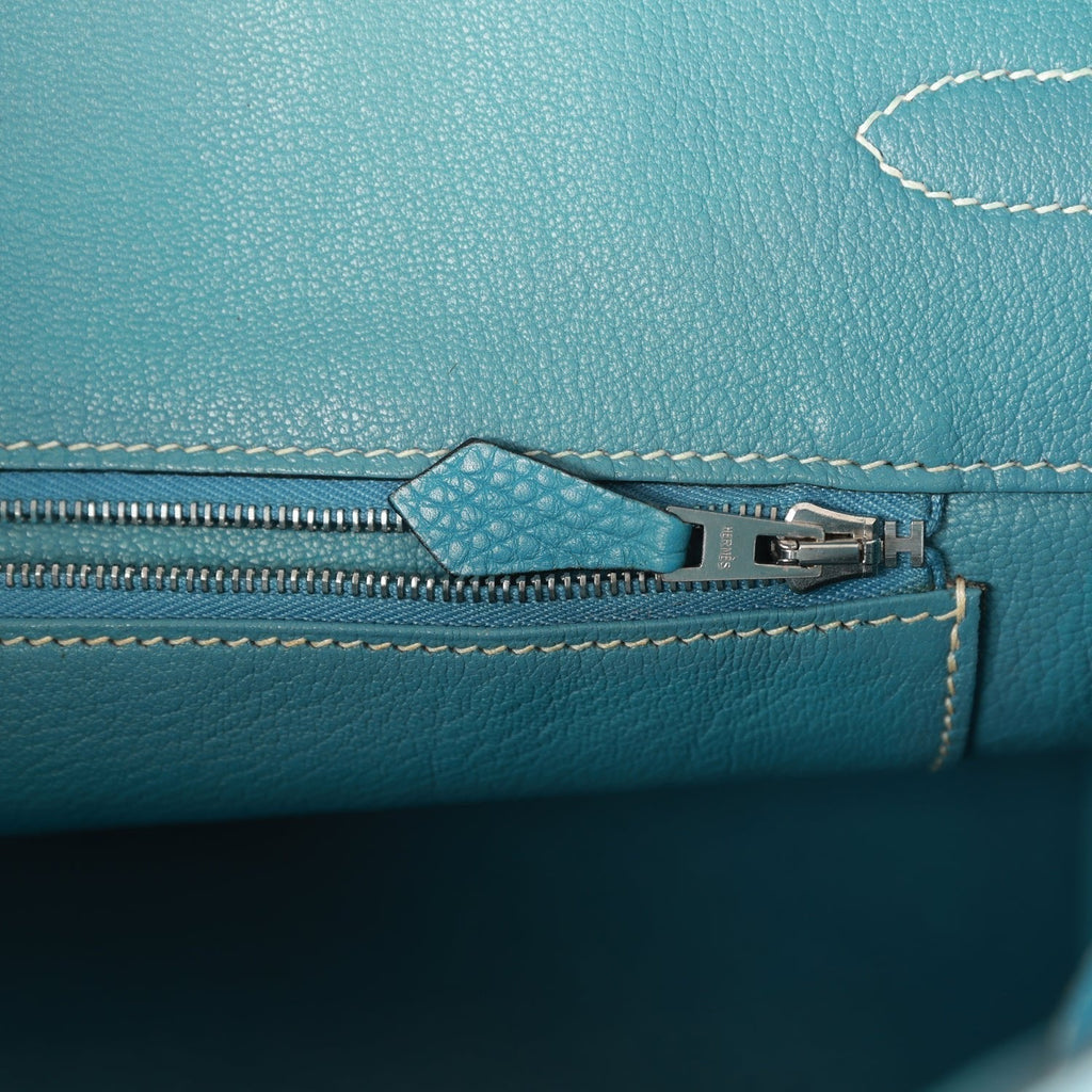 Pre-owned Hermes Birkin 35 Bleu Jean Togo Palladium Hardware