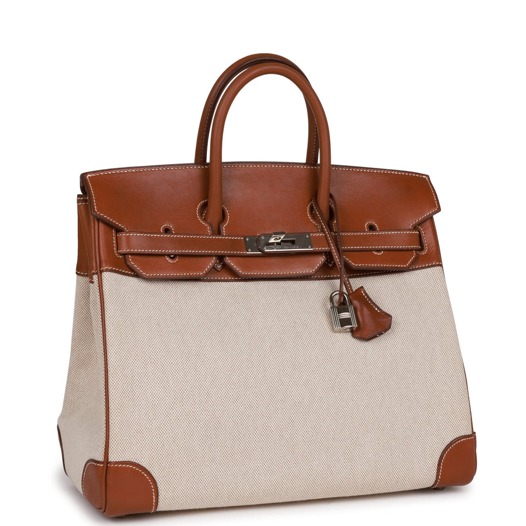 Pre-owned Hermes HAC Birkin 32 Toile and Barenia Palladium Hardware