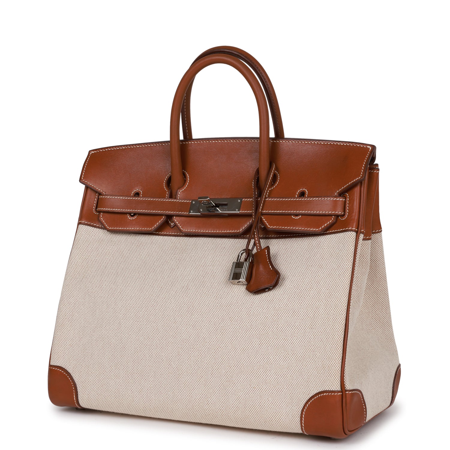 Pre-owned Hermes HAC Birkin 32 Toile and Barenia Palladium Hardware
