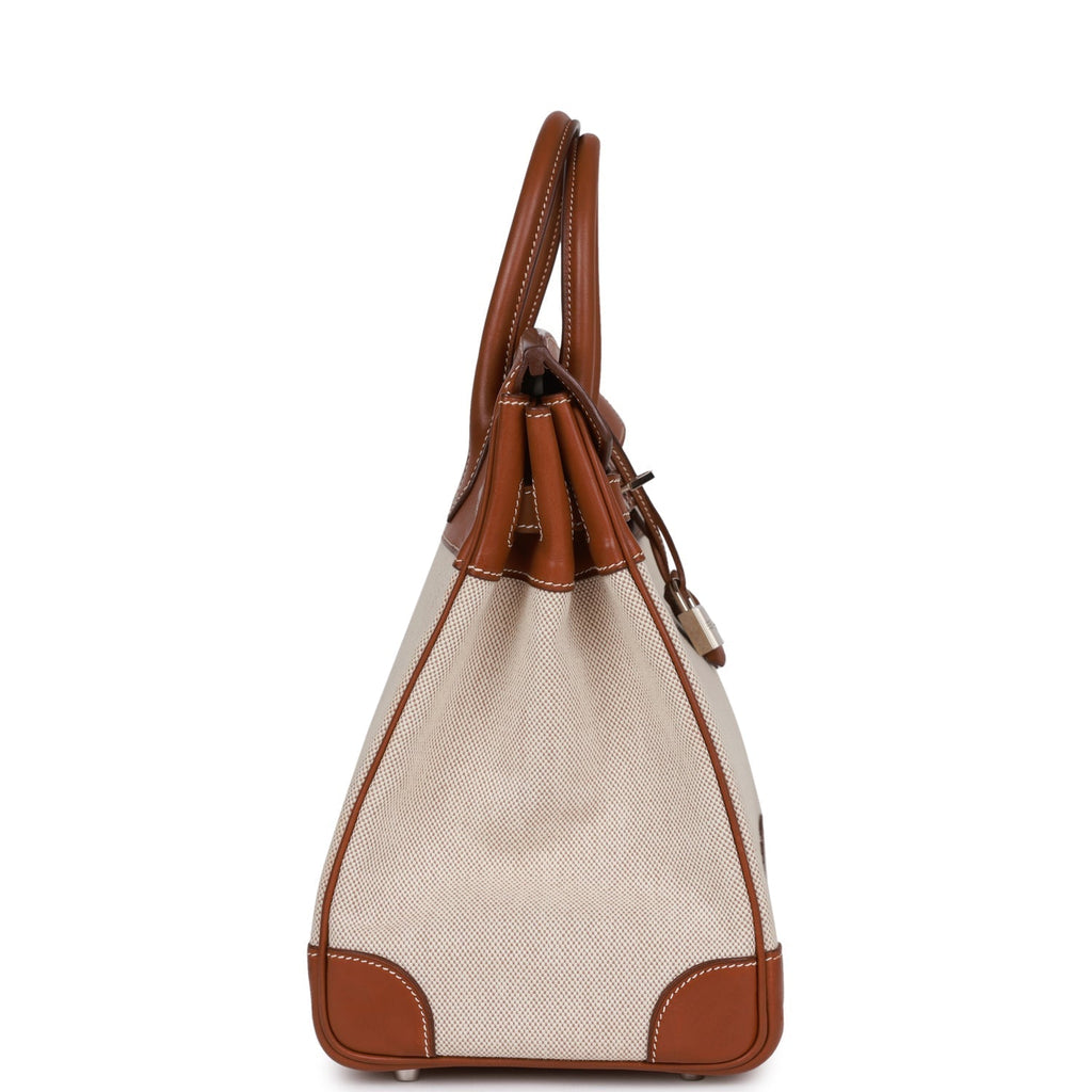 Pre-owned Hermes HAC Birkin 32 Toile and Barenia Palladium Hardware
