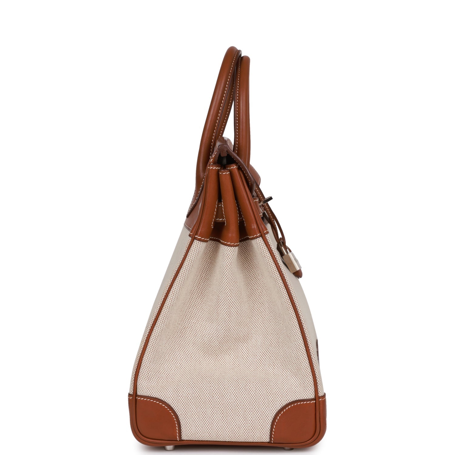 Pre-owned Hermes HAC Birkin 32 Toile and Barenia Palladium Hardware