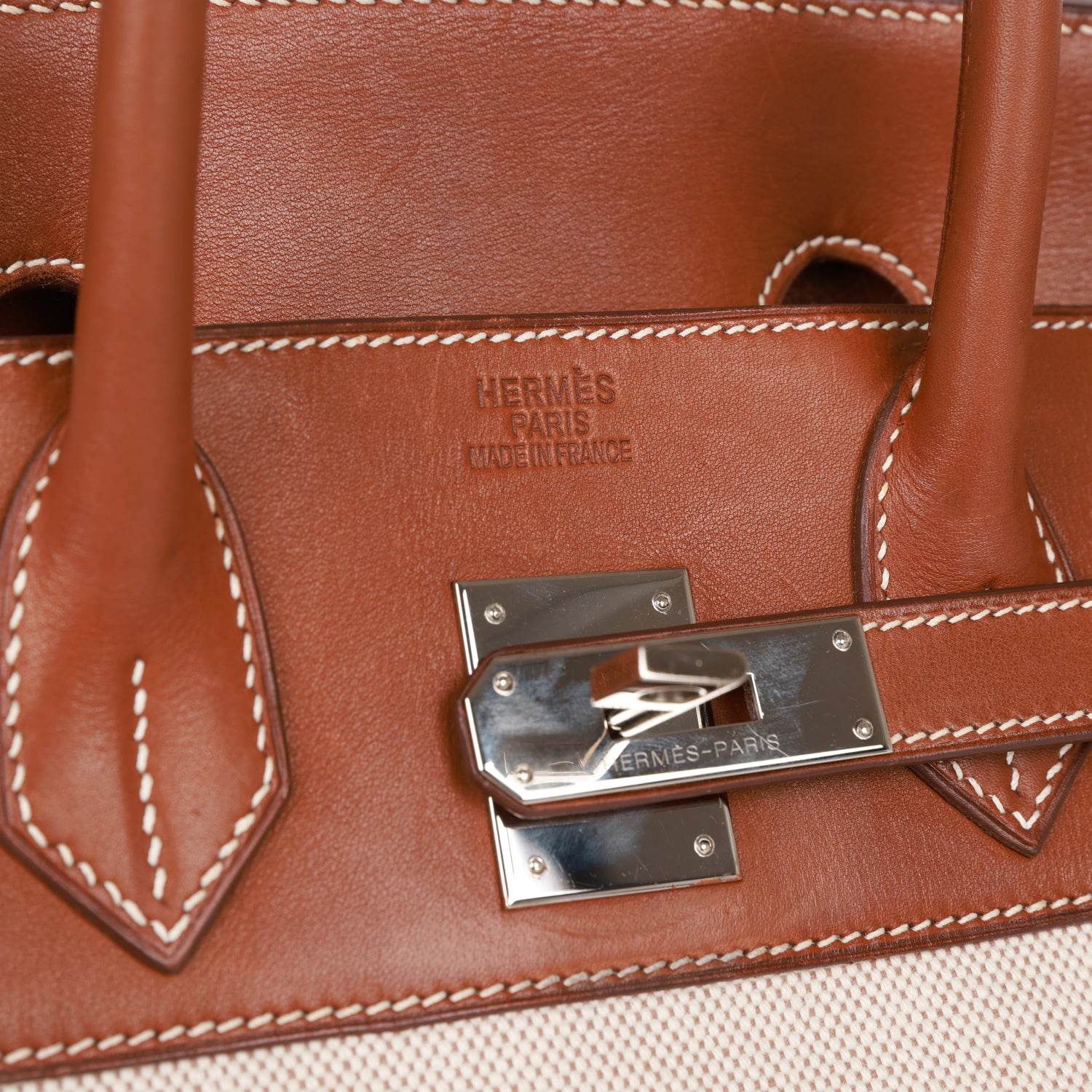 Pre-owned Hermes HAC Birkin 32 Toile and Barenia Palladium Hardware