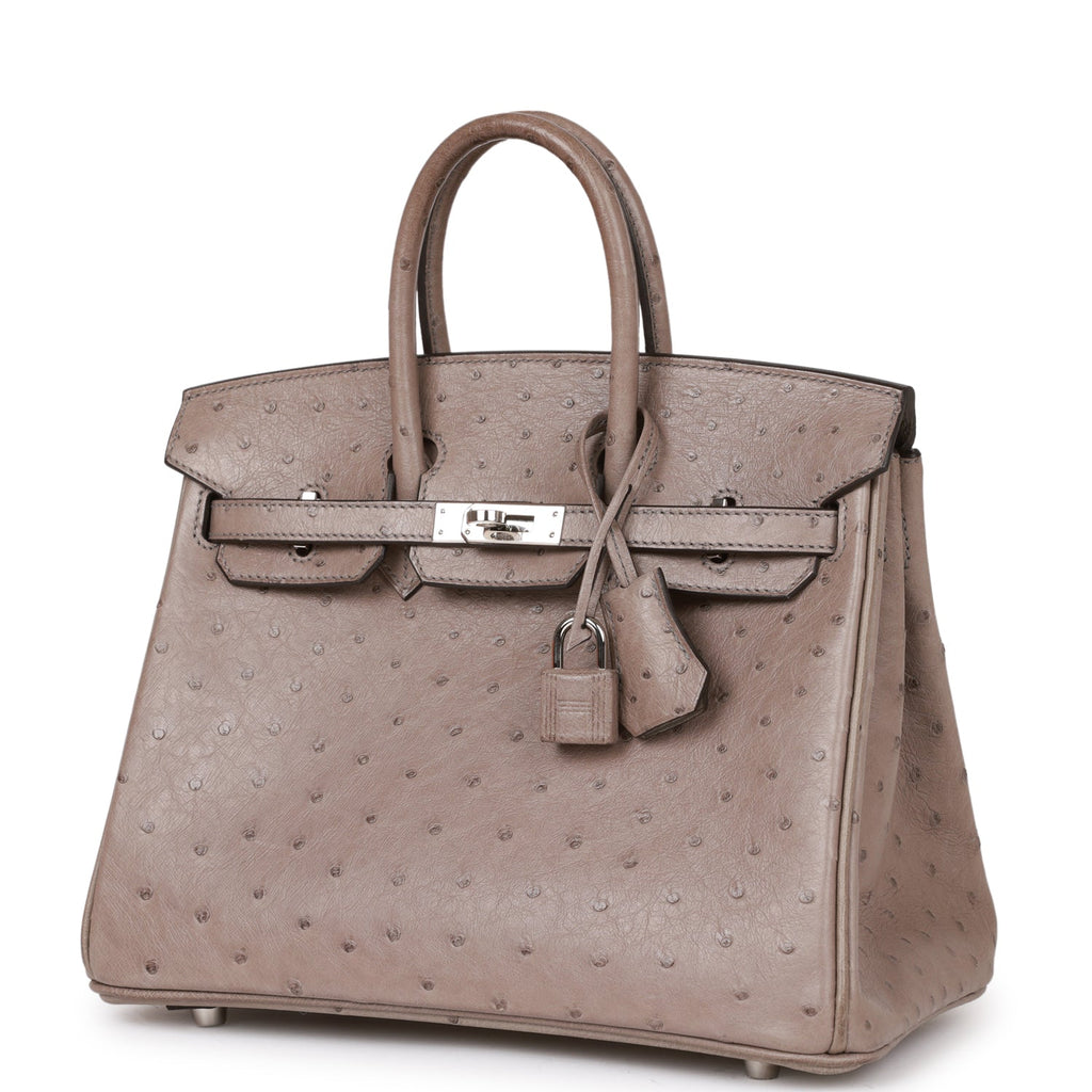 Pre-owned Hermes Birkin 25 Gris Tourterelle Ostrich Palladium Hardware
