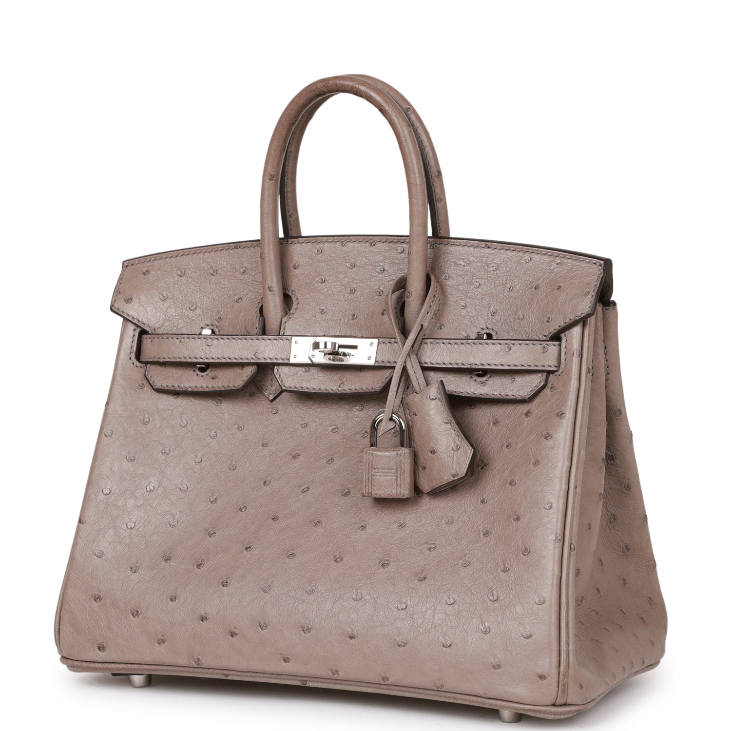 Pre-owned Hermes Birkin 25 Gris Tourterelle Ostrich Palladium Hardware