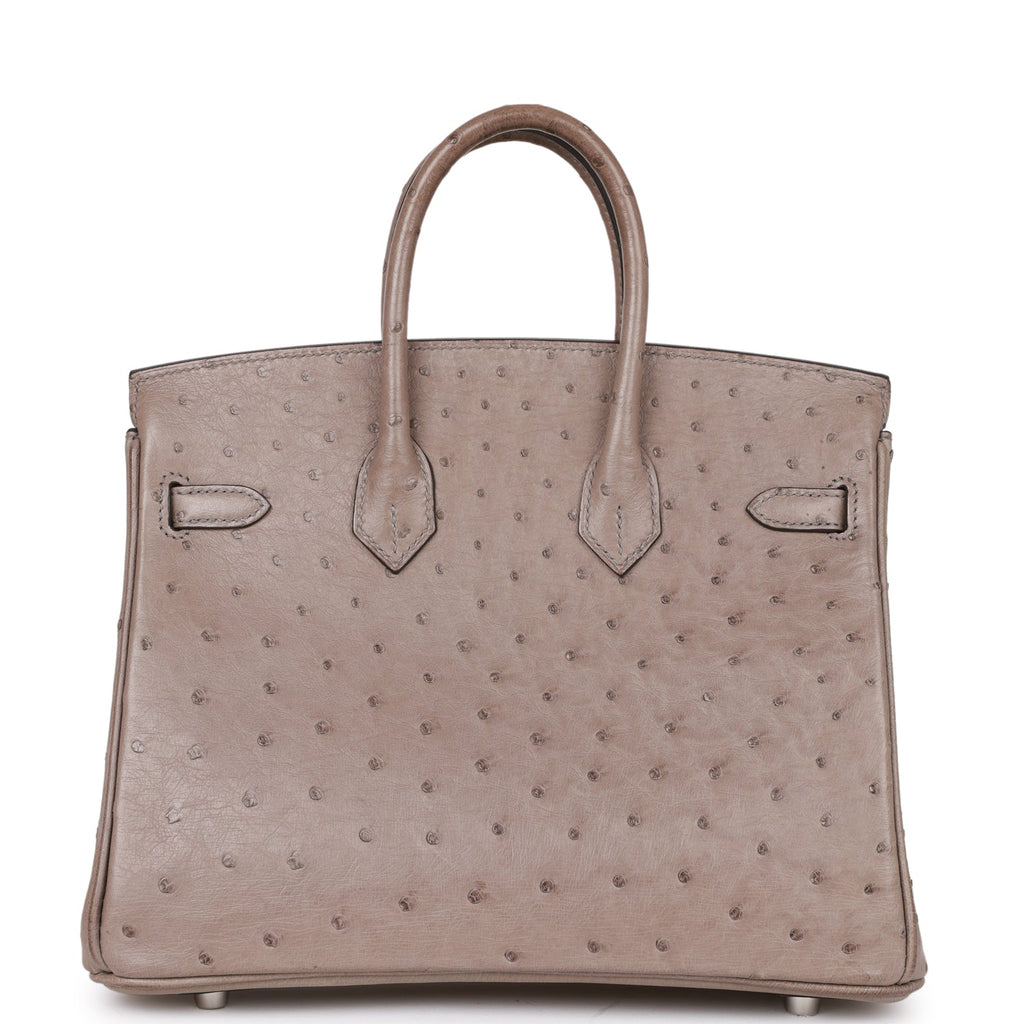 Pre-owned Hermes Birkin 25 Gris Tourterelle Ostrich Palladium Hardware