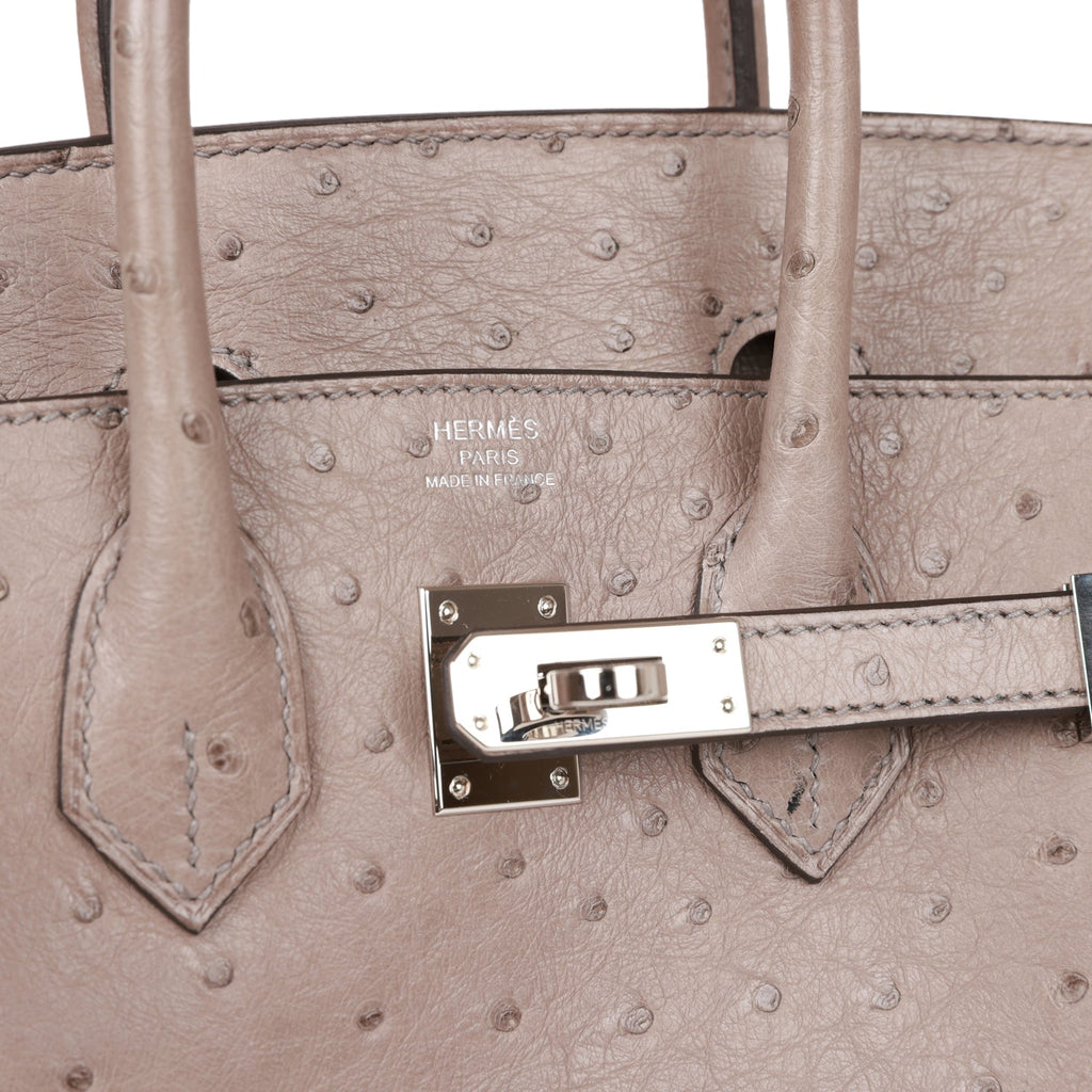 Pre-owned Hermes Birkin 25 Gris Tourterelle Ostrich Palladium Hardware