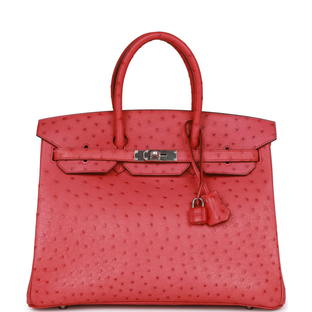 Pre-owned Hermes Birkin 35 Bougainvillea Ostrich Palladium Hardware