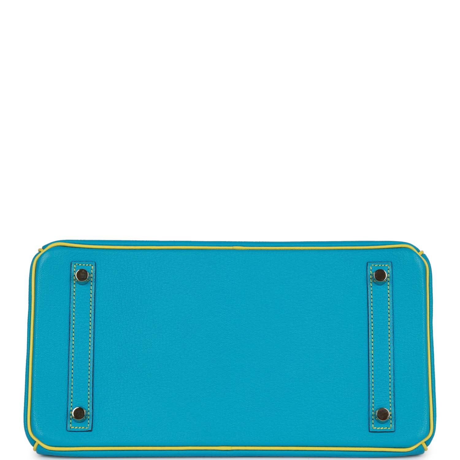 Pre-owned Hermes Special Order (HSS) Birkin 30 Bleu Turquoise and Lime Chevre Gold Hardware