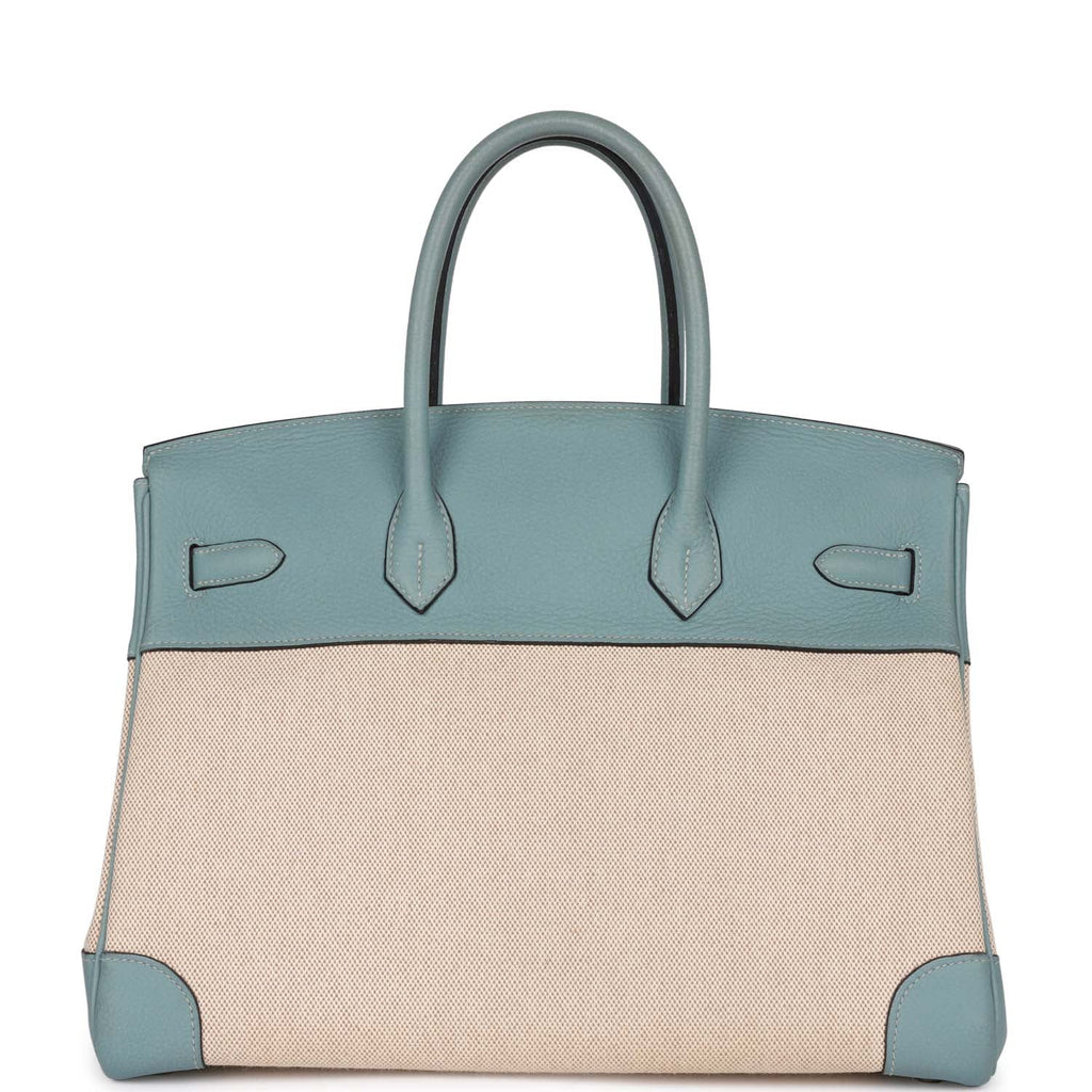 Pre-owned Hermes Birkin 35 Toile H and Ciel Clemence Palladium Hardware