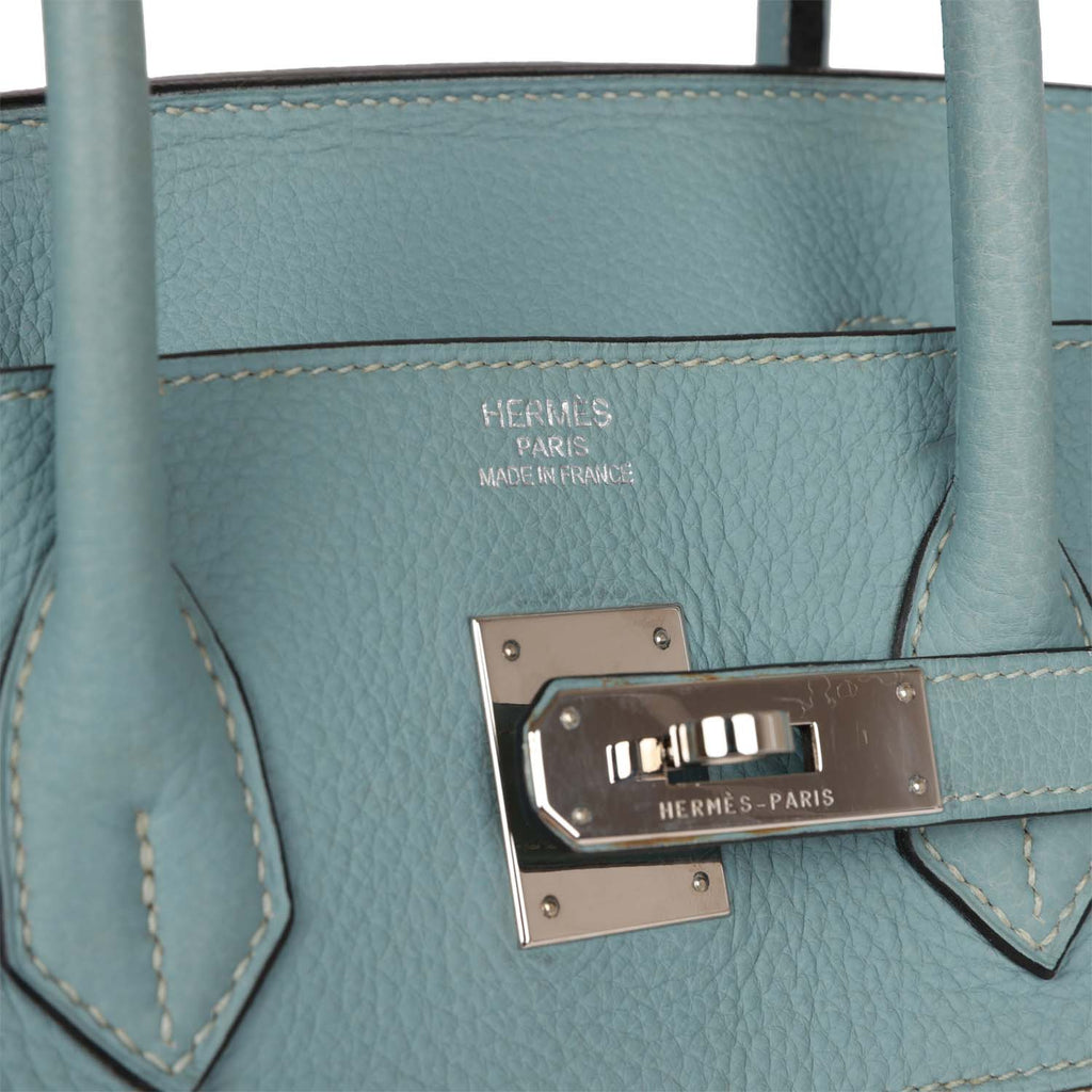 Pre-owned Hermes Birkin 35 Toile H and Ciel Clemence Palladium Hardware