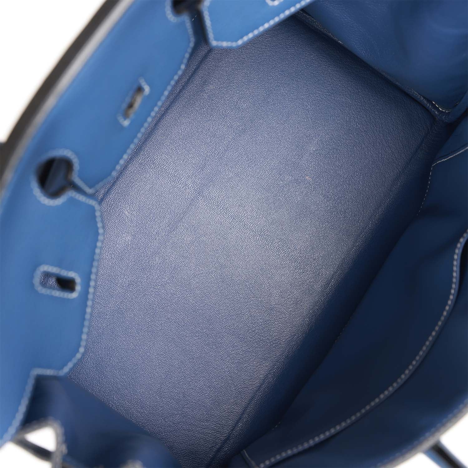 Pre-Owned Hermes Birkin 35 Bleu Brighton Clemence and Toile H Ruthenium Hardware