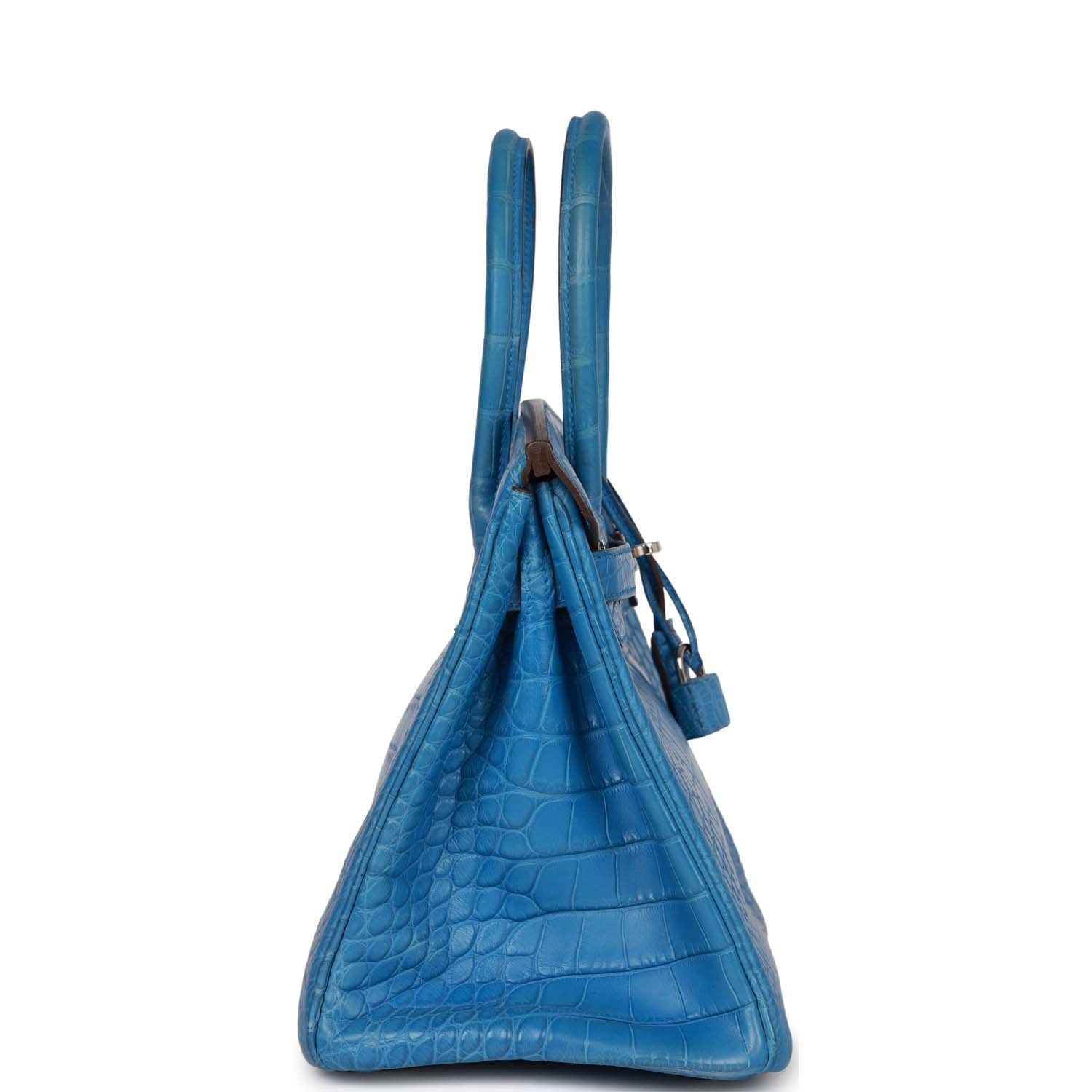 Pre-owned Hermes Birkin 30 Bleu Mykonos Matte Alligator Palladium Hardware