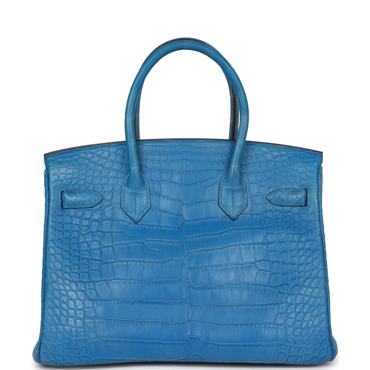 Pre-owned Hermes Birkin 30 Bleu Mykonos Matte Alligator Palladium Hardware