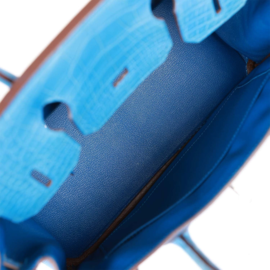 Pre-owned Hermes Birkin 30 Bleu Mykonos Matte Alligator Palladium Hardware