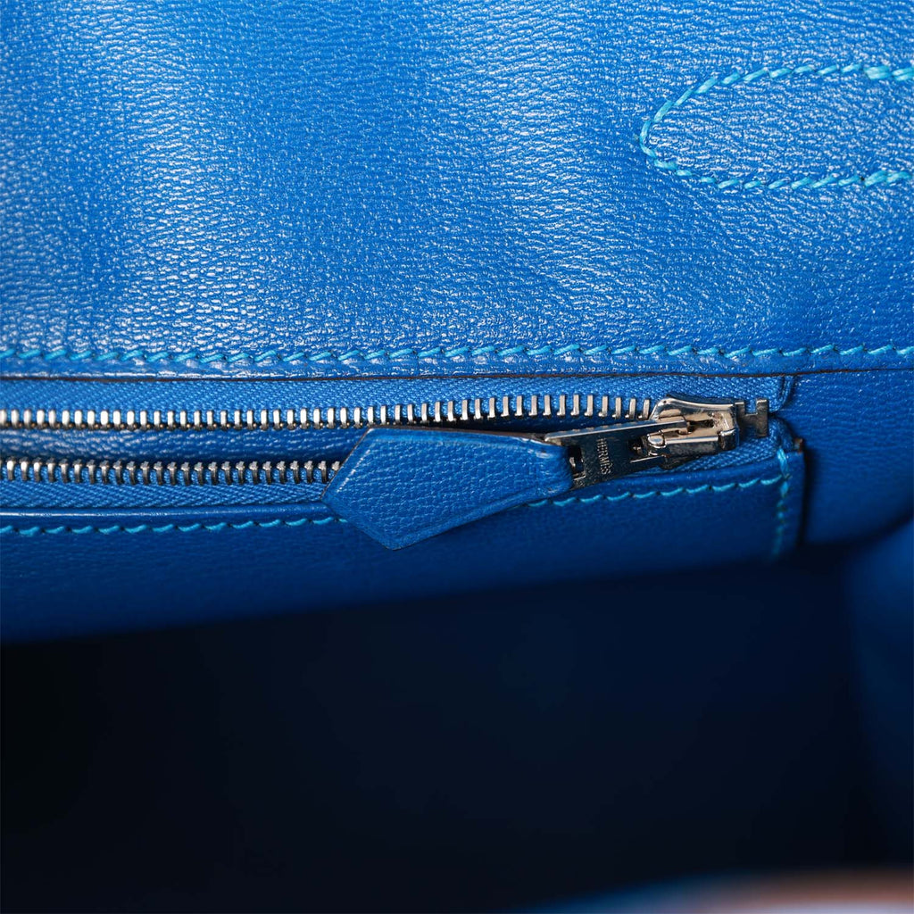 Pre-owned Hermes Birkin 30 Bleu Mykonos Matte Alligator Palladium Hardware